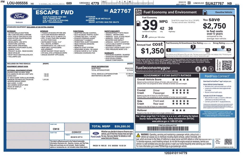 2025 Ford Escape Hybrid Platinum
