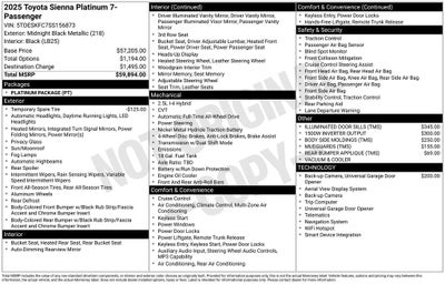 2025 Toyota Sienna Platinum 7 Passenger